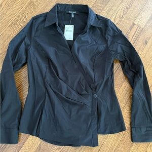NWT Ellen Tracy Black Long Sleeve Wrap Blouse